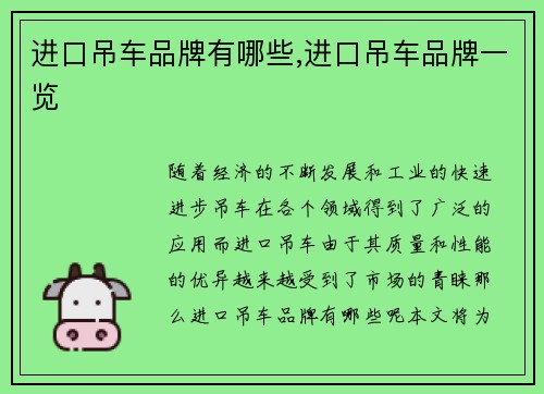 进口吊车品牌有哪些,进口吊车品牌一览
